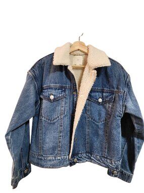 Tgla. Sherpa-Lined Denim Jacket With Collar Blue Womens size Medium
